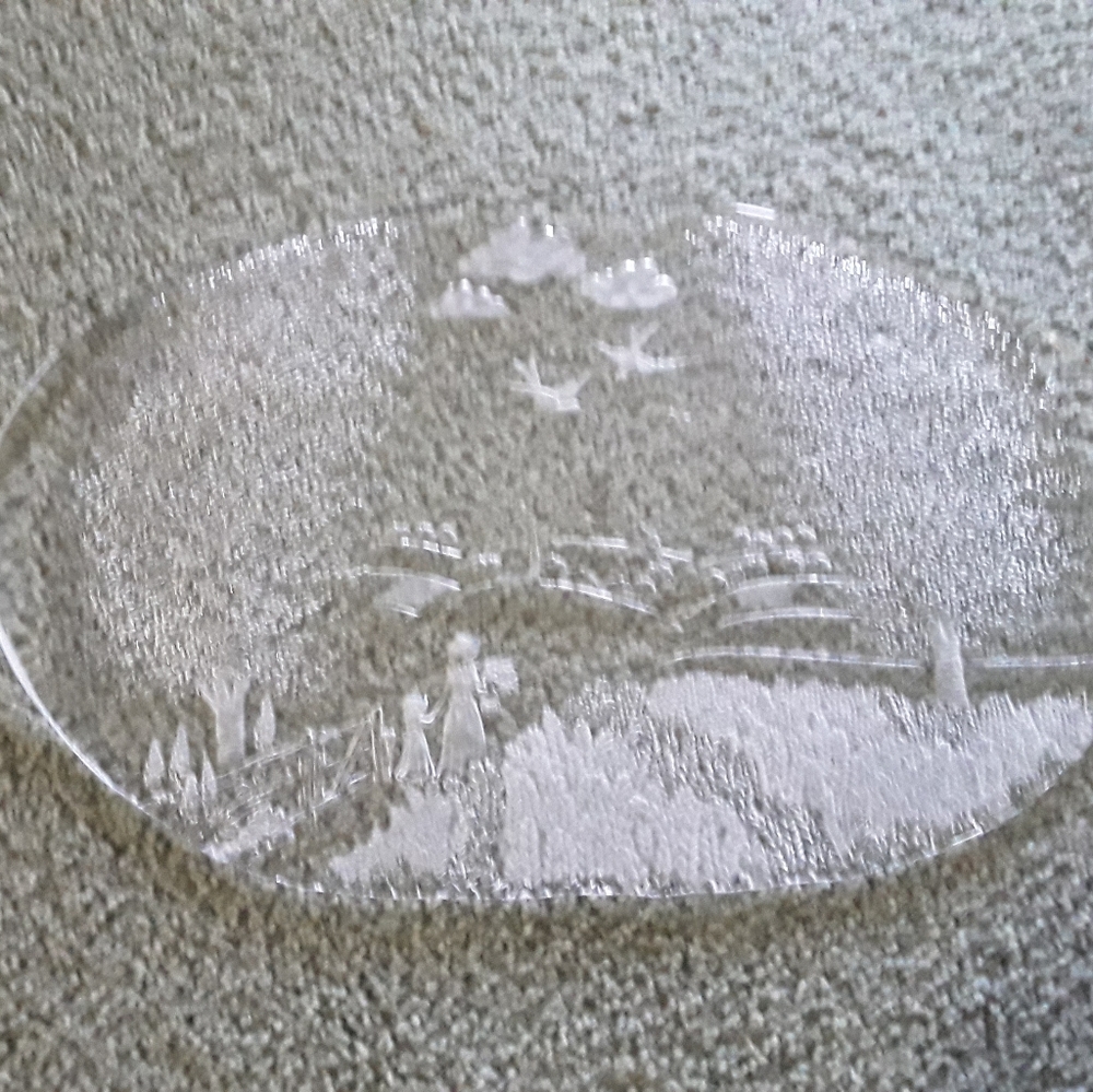 Vintage Mikasa West Germany Mother Daughter Country Road Etched Crystal Tray